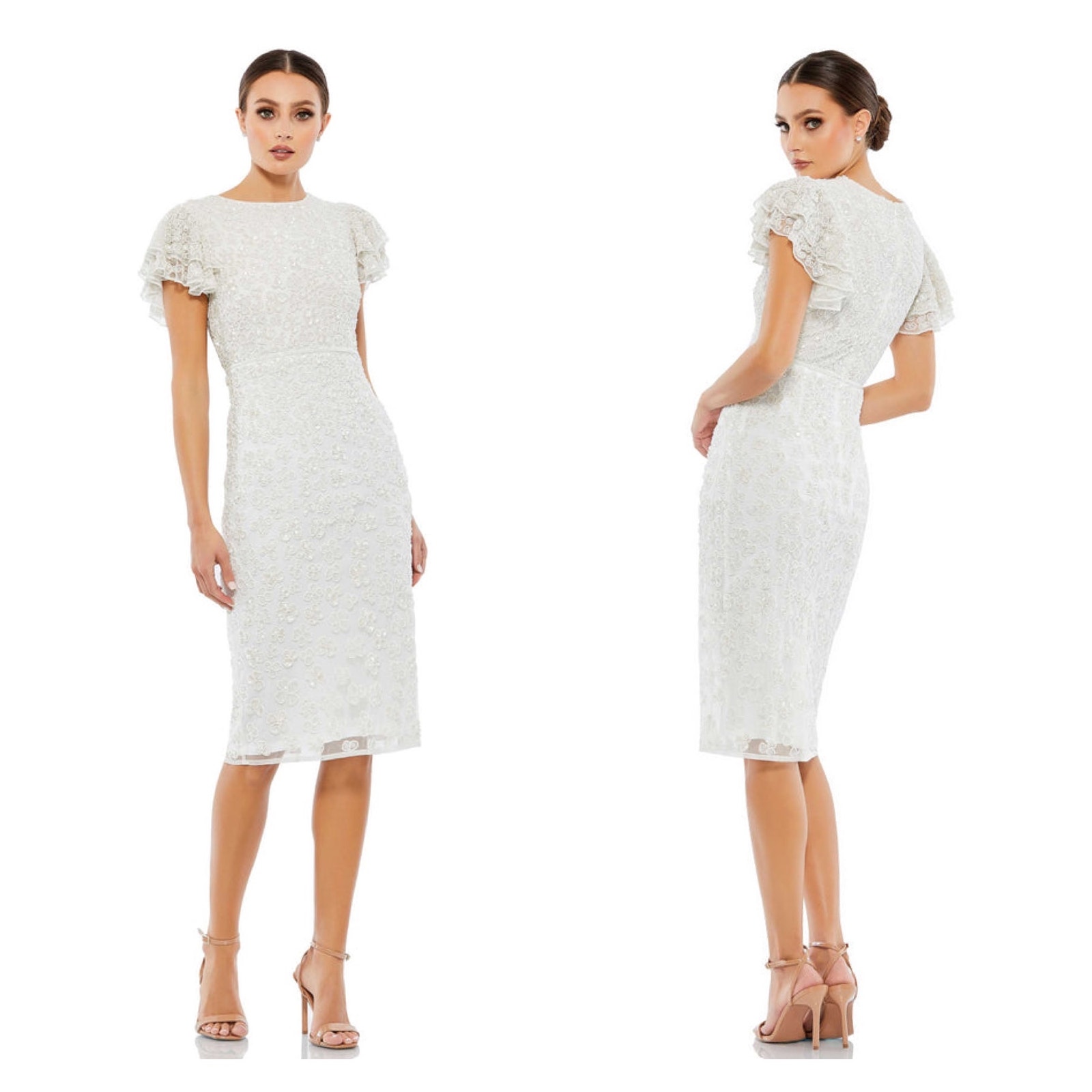 Mac Duggal Floral Embellished Flutter Sleeve Midi Dress Size 4 $498 10827